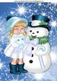 Little Girl with Snowman and Stars A4