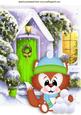 Cute Christmas Fox with Snowballs & Cottage A4