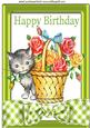Vintage Kitty with Basket of Flowers A4