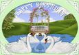 Beautiful Swans for Birthday in the Lake in Oval Frame A4