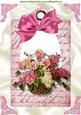 Pretty Flowers in a Basket on Pink Vintage Tag A4