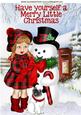 Little Girl in Tartan with Snowman & Pug A4