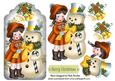 Little Girl in Orange with Snowman on a Tag
