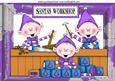 Santas Elves in Purple in the Workshop A4