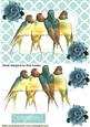 Vintage Birds on a Branch with Flowers