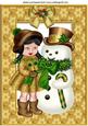 Little Girl in Gold Glitter Coat with Snowman A4