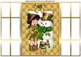 Little Girl, Pug and Snowman in Gold Gatefold