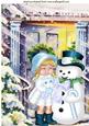 Little Girl in the Snow with Snowman A4
