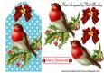 Vintage Robin with Berries on a Blue Tag