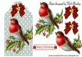 Vintage Robin with Berries on a Silver Tag