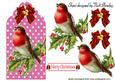 Vintage Robin with Berries on a Pink Tag