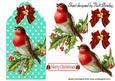 Vintage Robin with Berries on a Turq Tag