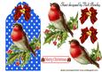 Vintage Robin with Berries on a Royal Blue Tag