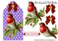 Vintage Robin on Holly on a Purple Tag with Stars