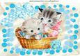 Kittens in Basket of Knitting with Bow A4