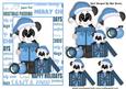 Cute Pandas in Blue with Christmas Presents