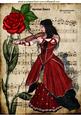 Vintage Lady with Red Rose on Music Sheet A4