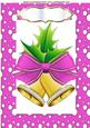 Christmas Bells with Holly in Pink Snow Frame A4