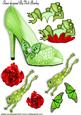Green Sparkle Shoe with Frogs Red Flowers