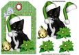Little Black Kitty in Green Santa Hat on a Tag