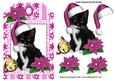 Little Black Kitty in Pink Santa Hat on a Tag