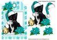 Little Black Kitty in Turq Santa Hat on a Tag