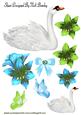 Pretty White Swans with Green Fantasy Flowers