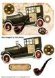 Vintage Car with Steampunk and Pipe on Tag