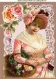 Flower Lady in Pink on Vintage Lace A4
