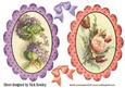 Lilac and Peach Flowers in Scalloped Frames
