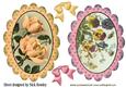 Pansies and Peach Roses in Scalloped Frames