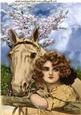 Vintage Girl with Horse with Blossoms A4