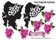 Silhouette Lady in Bonnet with Pink Roses A4