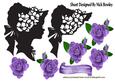 Silhouette Lady in Bonnet with Purple Roses A4