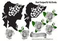 Silhouette Lady in Bonnet with Silver Roses A4