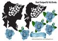 Silhouette Lady in Bonnet with Blue Roses A4