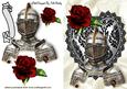 Knight on Black Lace Heart with Red Roses