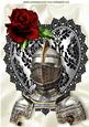 Knight on Black Lace Heart with Red Roses A4