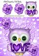 Cute Purple Owl with Love and Roses 8x8