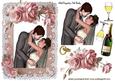 Wedding Couple in Rose Frame with Champagne