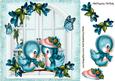 Blue Birds with Window on a Branch with Flowers 8x8