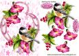 Little Bird in Ornate Frame with Petunias