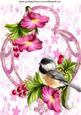 Little Bird in Ornate Frame with Petunias A4
