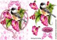 Pink Petunias with Little Bird and Berries