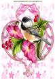 Pink Petunias with Little Bird and Berries A4