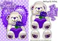 Little White Bear on Purple Frill Heart