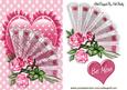 Lace Fan with Pink Roses on a Frilly Heart