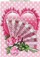 Lace Fan with Pink Roses on a Frilly Heart A4