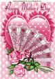 Lace Fan with Pink Roses for Mothers Day on Heart A4
