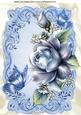 Pretty Blue Roses, Blue Butterflies in Ornate Frame A4